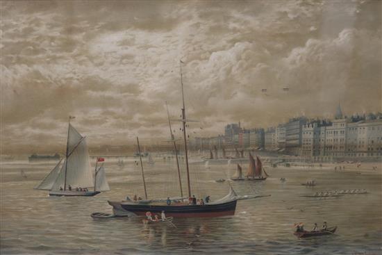 R.F.McIntyre, chromolithograph, Brighton from the sea, 50 x 76cm.